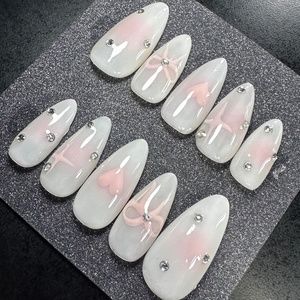 medium almond pink blushed handmade press on nails